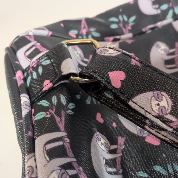 Under One Sky Faux Leather Sloth Backpack Bag Hearts Black Multicolor Mini Small - Picture 11 of 16